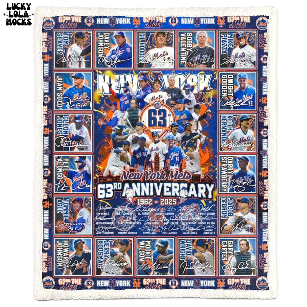 The Mets 63rd Anniversary 1962-2025 Premium Sherpa Fleece Blanket The Mets 63rd Anniversary 1962-2025 Premium Sherpa Fleece Blanket