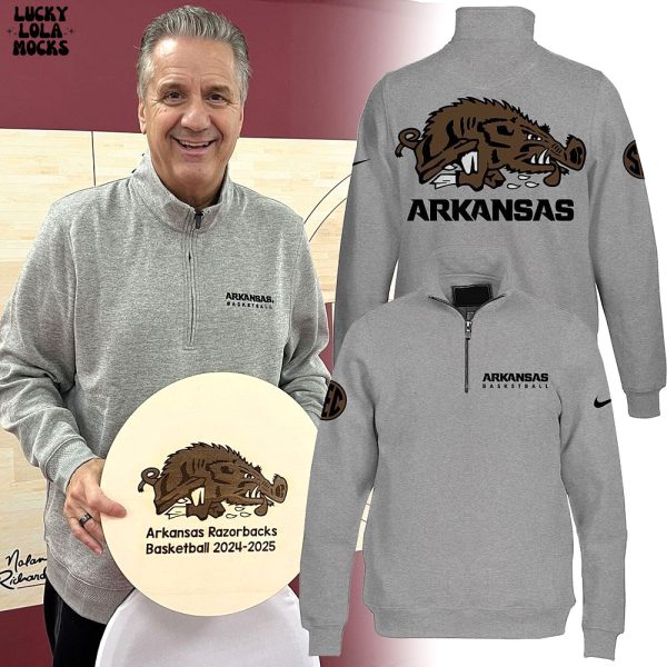Coach John Calipari Arkansas Basketball 2025 Gray Quater Zip Jersey