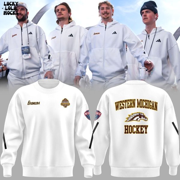 Western Michigan Hockey Champions 2025 White Sweatshirt