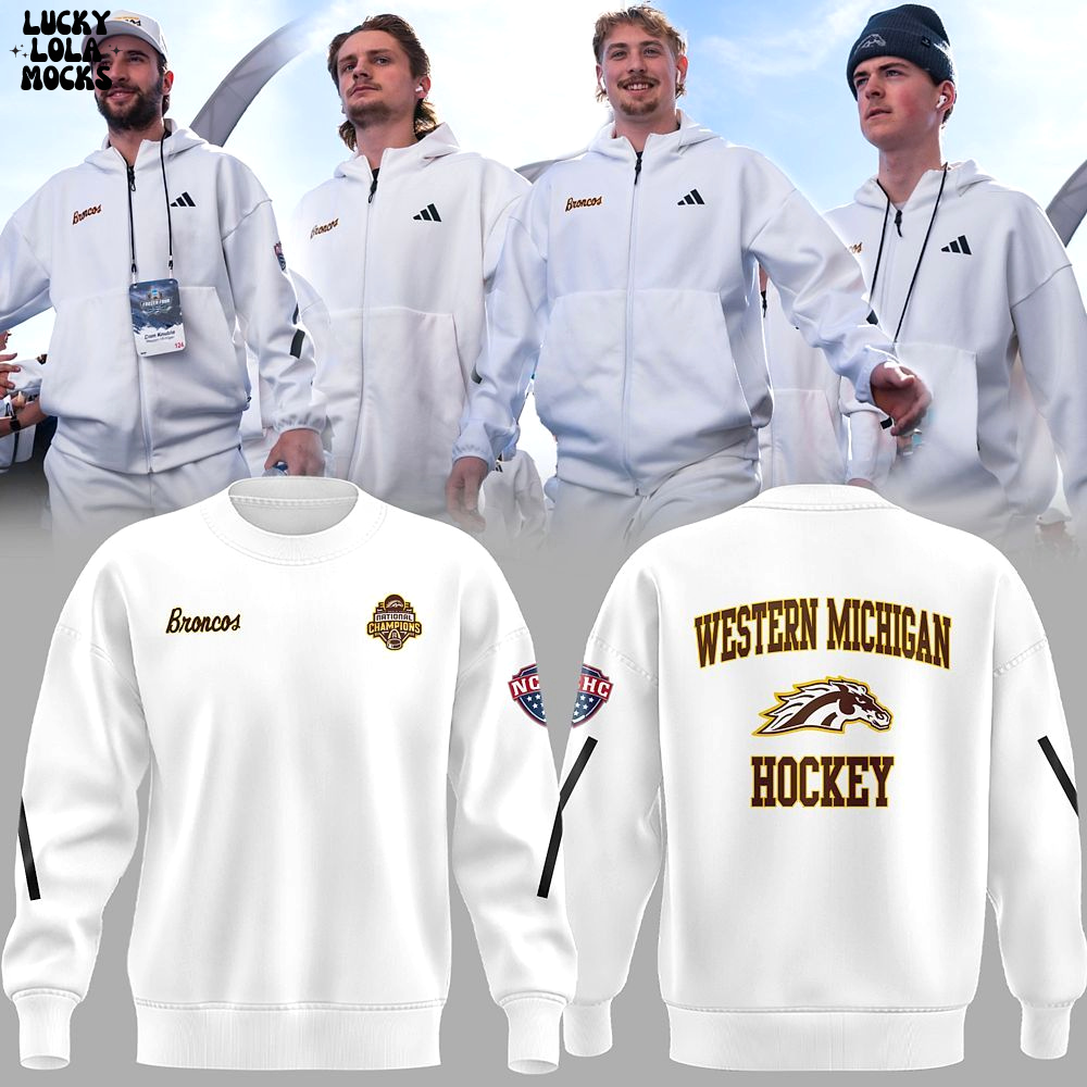 Western Michigan Hockey Champions 2025 White Sweatshirt Western Michigan Hockey Champions 2025 White Sweatshirt
