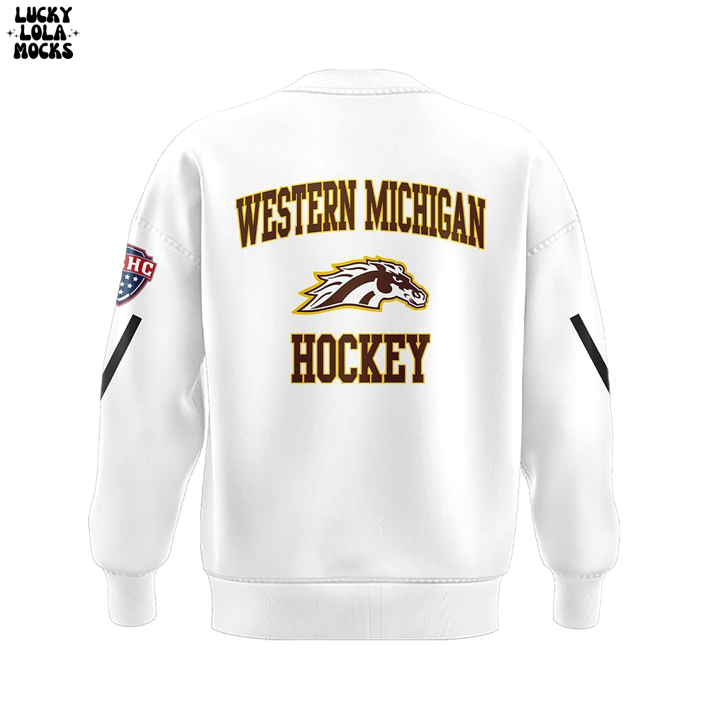 Western Michigan Hockey Champions 2025 White Sweatshirt Western Michigan Hockey Champions 2025 White Sweatshirt